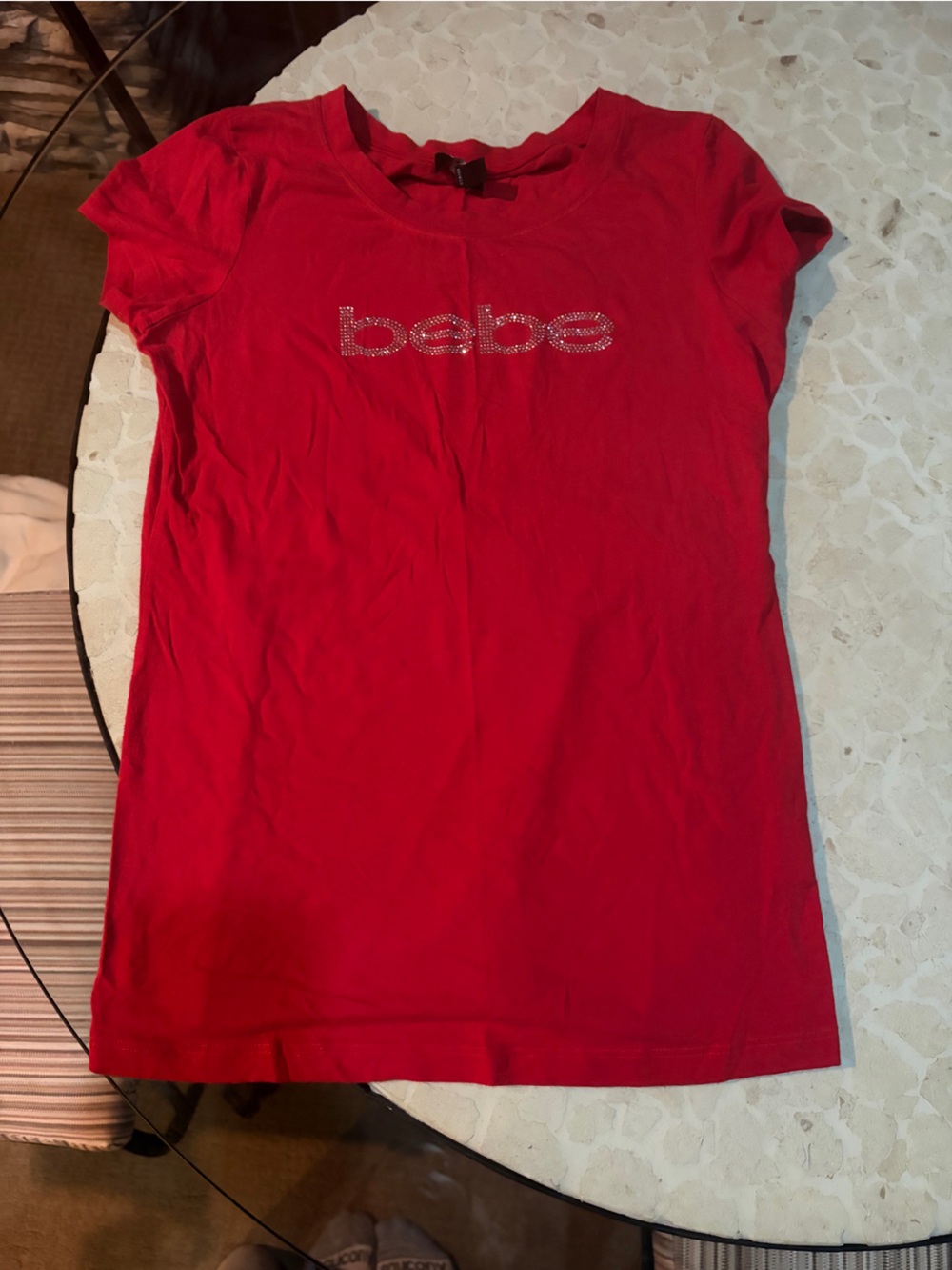 bebe Red Logo Short Sleeve Top